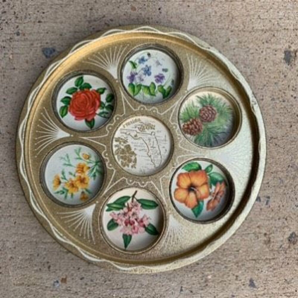 Florida Vintage 11” Souvenir Floral Metal Drink Tray